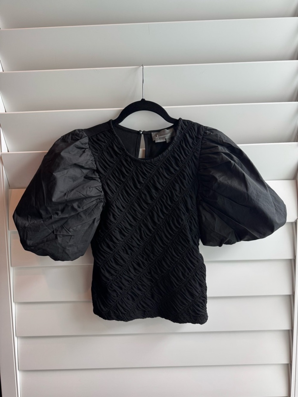 Anthropologie Black Puff-Sleeve Ruched Women’s Top